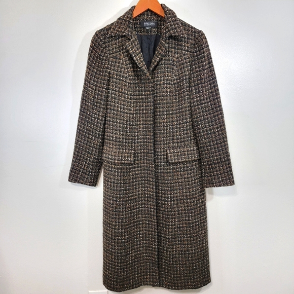 New York & Company Jackets & Blazers - New York and Company Long Plaid Tweed Trench Coat